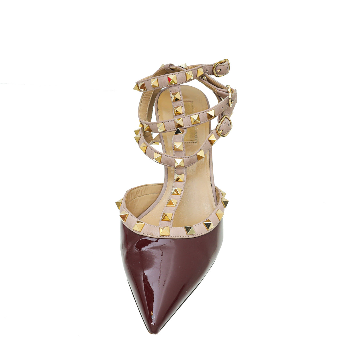 Valentino Burgundy Rockstud Caged Ankle Strap Pump 40-Valentino-THE CLOSET