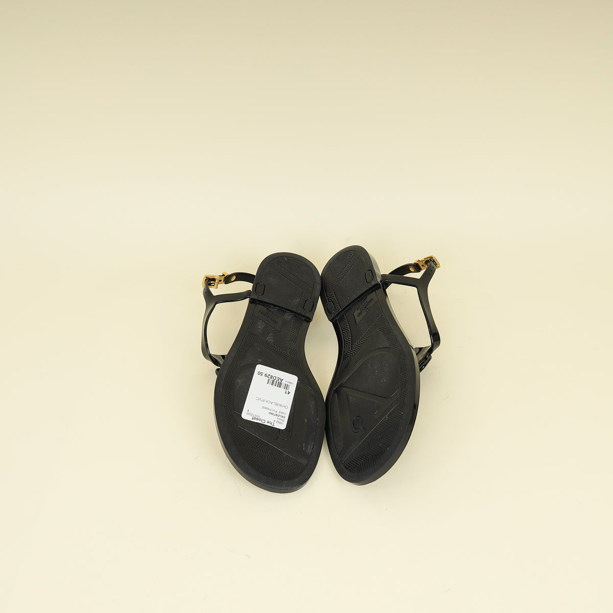 Valentino Black Vlogo Rubber Thong Sandal 41
