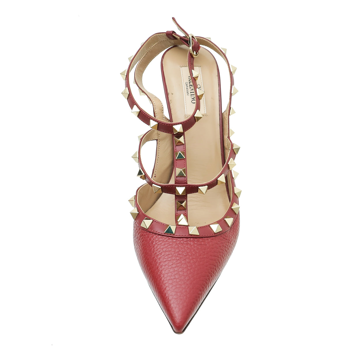 Valentino Burgundy Rockstud Caged Ankle Strap Pump 41-Valentino-THE CLOSET