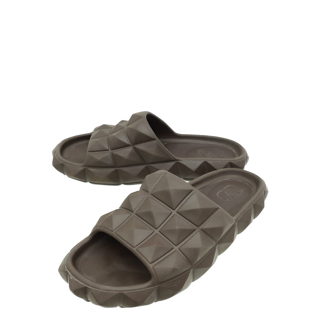 Valentino Dark Brown Rubber Roman Stud Turtle Slide Sandal 42