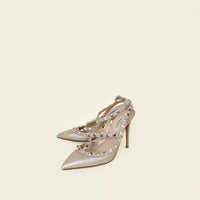 Valentino Metallic Champaigne Rockstud Caged Ankle Strap Pumps 35