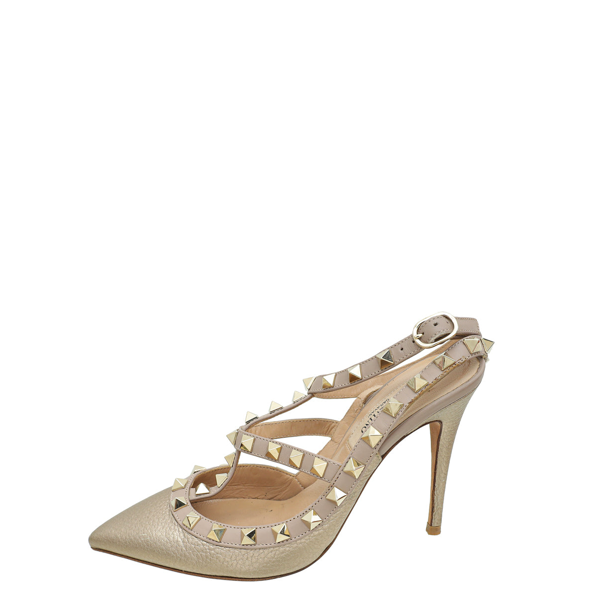 Valentino Champaign Rockstud Caged Ankle Strap Pump 35