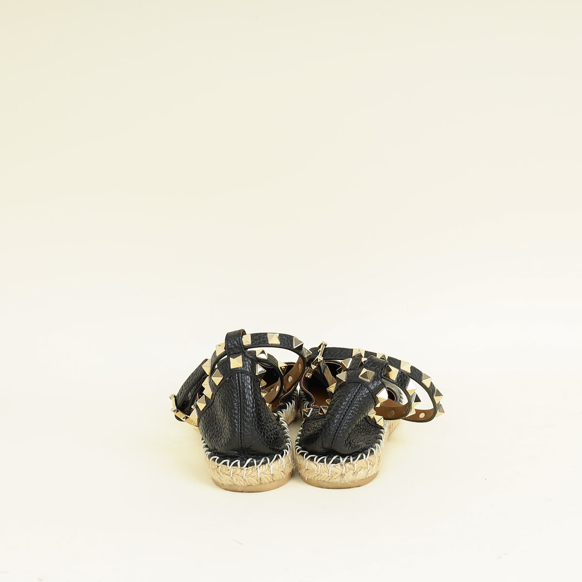 Valentino Black Rockstud Ankle Strap Flat Espadrille 35