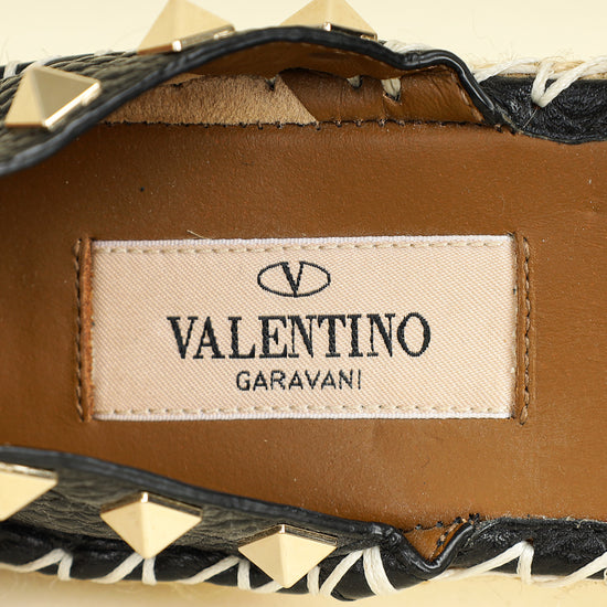 Valentino Black Rockstud Ankle Strap Flat Espadrille 35