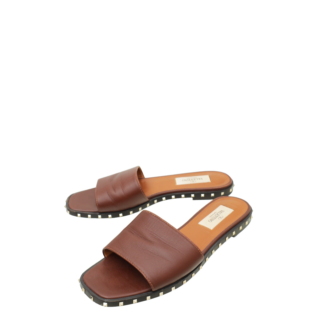 Valentino Brown Rockstud Soul Slide Sandal 35-Valentino-THE CLOSET