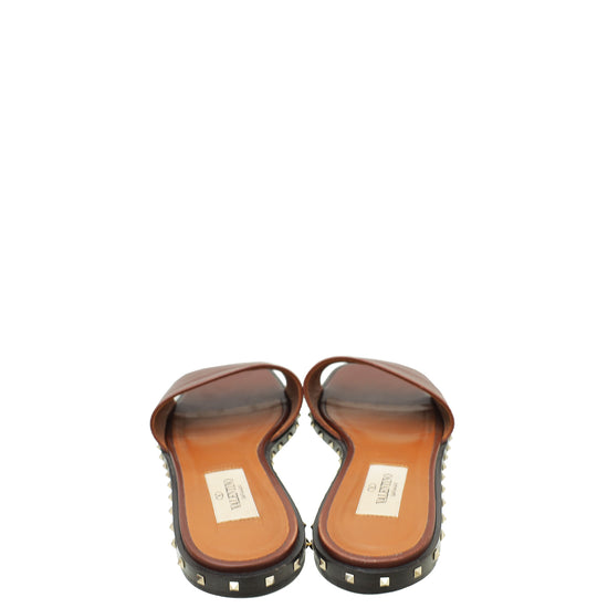 Valentino Brown Rockstud Soul Slide Sandal 35