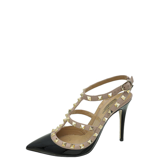 Valentino Bicolor Rockstud Caged Ankle Strap 100 Pumps 36.5