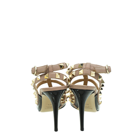 Valentino Bicolor Rockstud Caged Ankle Strap 100 Pumps 36.5