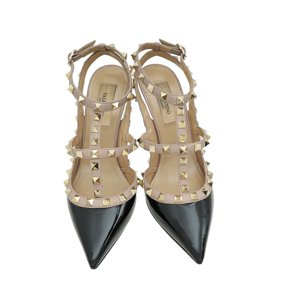 Valentino Bicolor Rockstud Caged Ankle Strap 100 Pumps 36.5