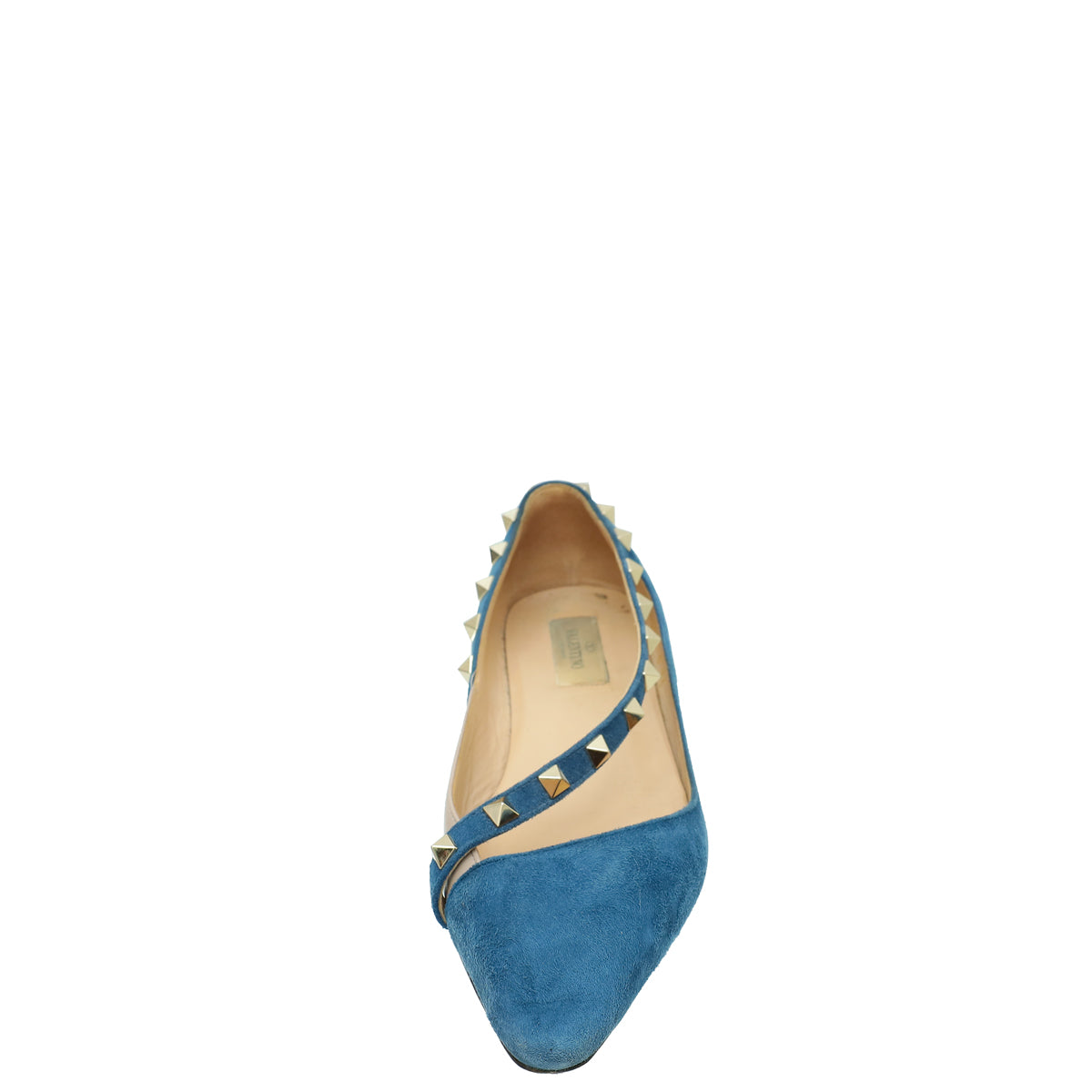 Valentino Blue Suede Rockstud Flat Ballerina 36-Valentino-THE CLOSET