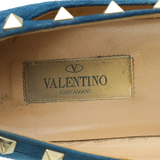 Valentino Blue Suede Rockstud Flat Ballerina 36