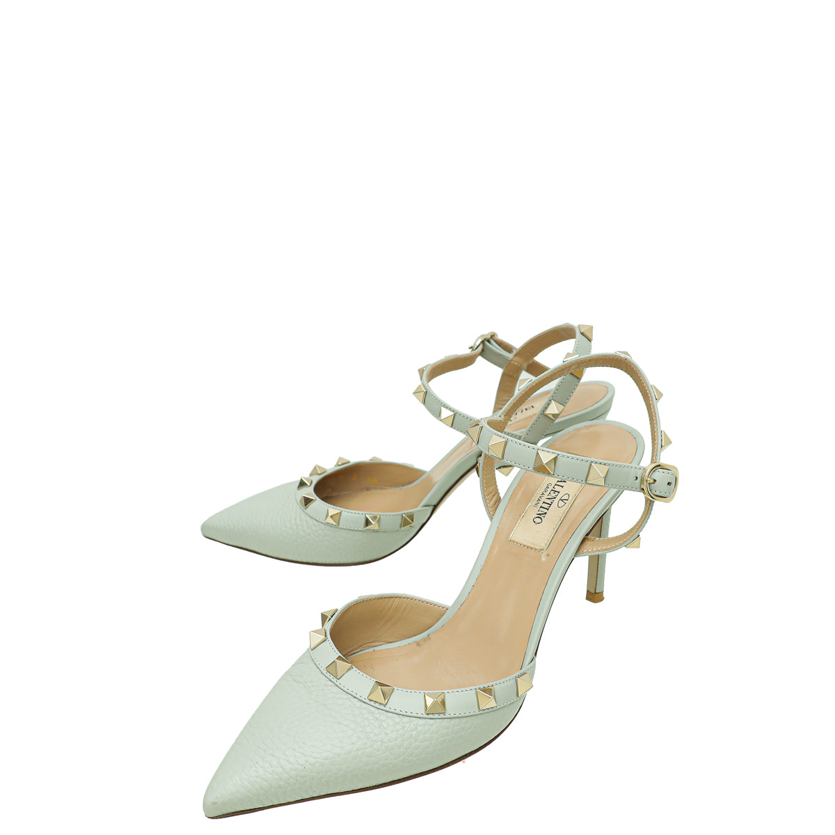 Valentino Grey Rockstud Caged Ankle Strap Pump 36-Valentino-THE CLOSET