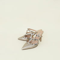 Valentino Metallic Champaigne Rockstud Caged Heeled Mules 36
