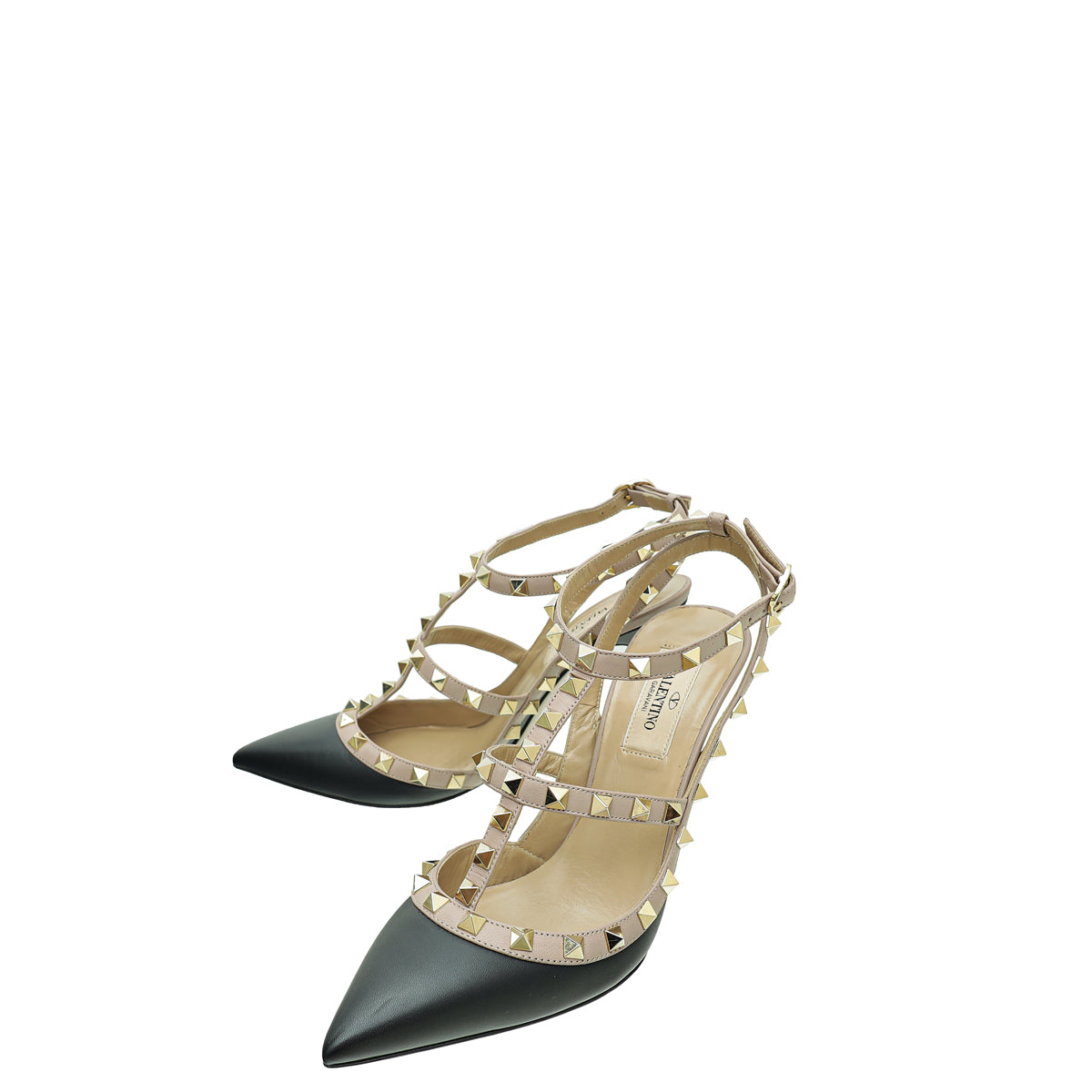 Valentino Bicolor Rockstud Caged Ankle Strap Pumps 37-Valentino-THE CLOSET