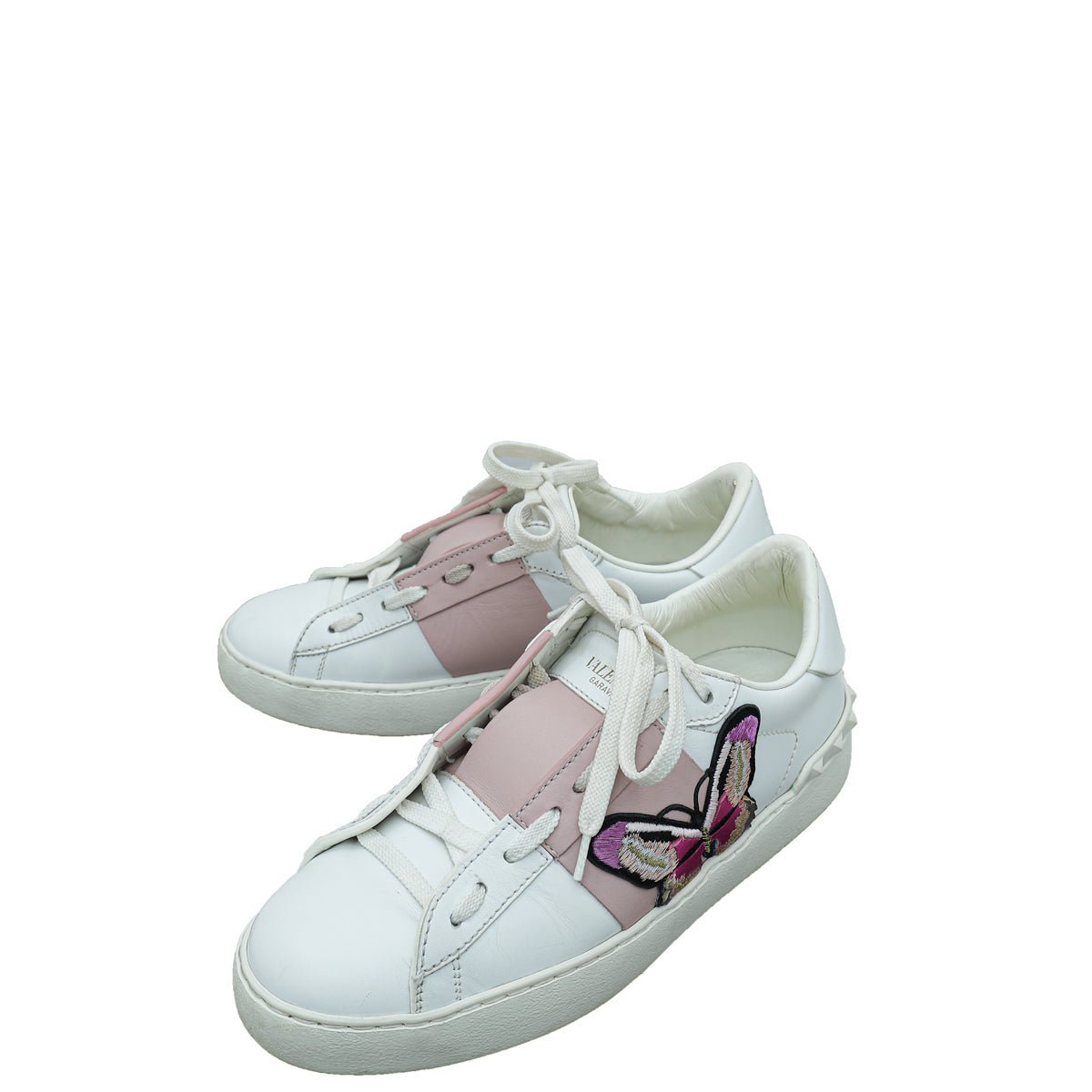 Valentino Bicolor Butterfly Embroidered Open Sneaker 37.5-Valentino-THE CLOSET