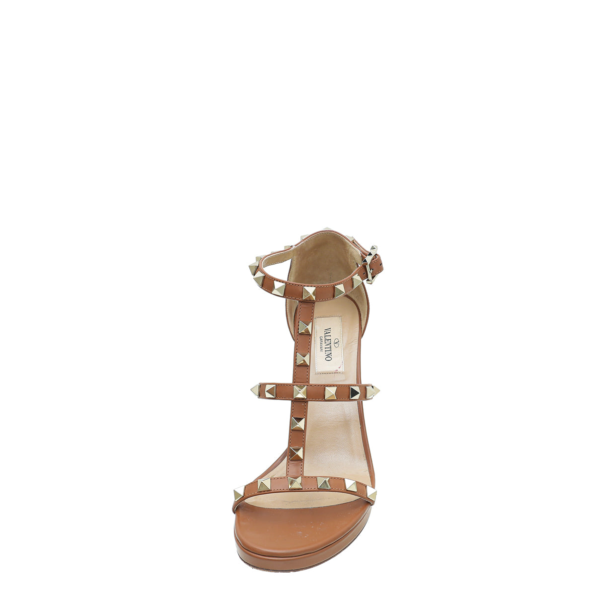 Valentino Saddle Brown Rockstud Ankle Strap Block Heel Sandal 37-Valentino-THE CLOSET