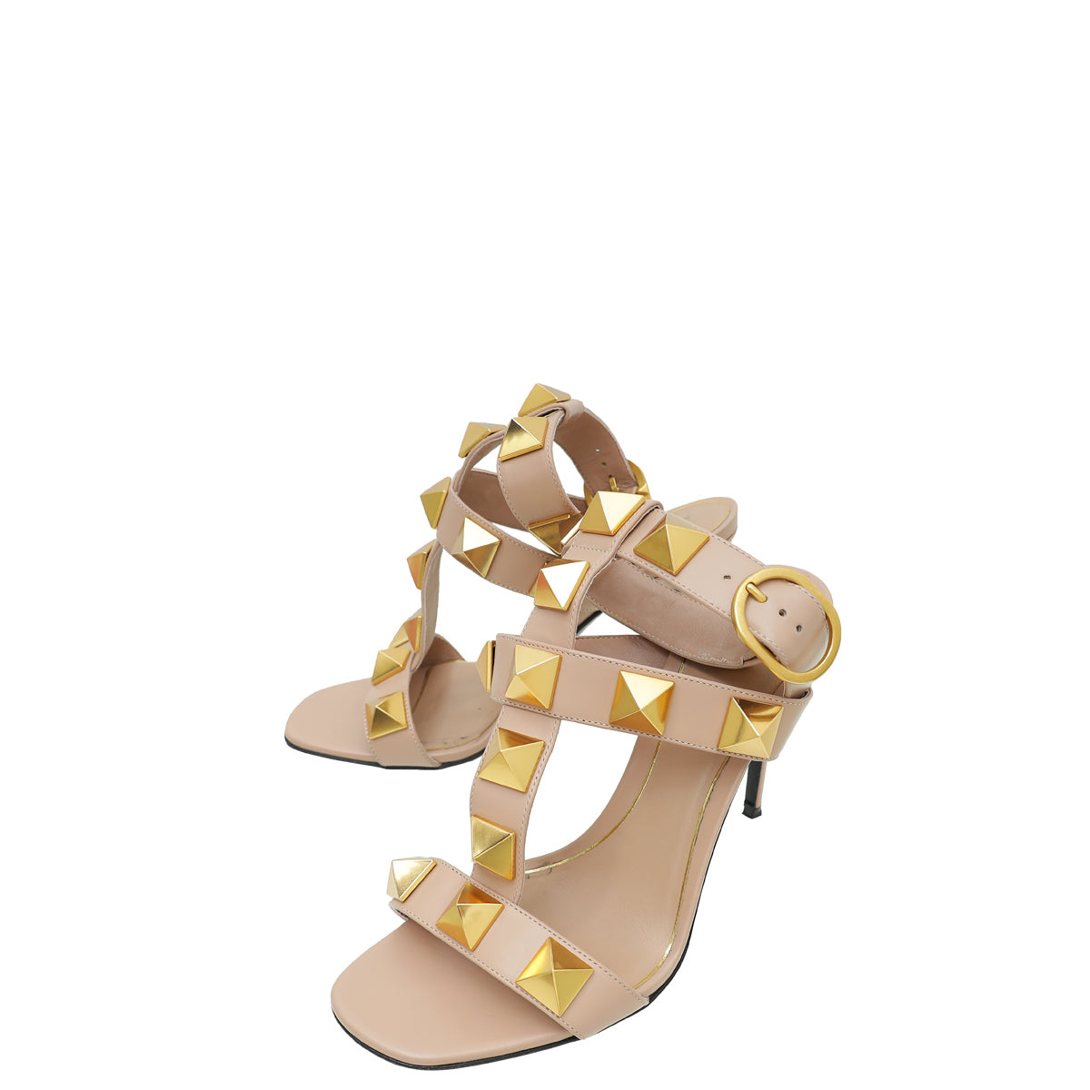 Valentino Nude Roman Stud Ankle Strap Heeled Sandal 37-Valentino-THE CLOSET