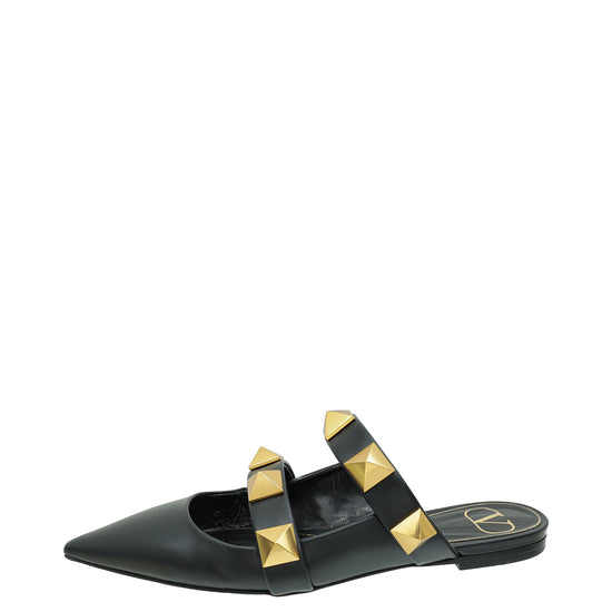 Load image into Gallery viewer, Valentino Black Roman Stud Flat Mules 37
