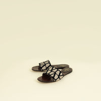 Valentino Tricolor Toile Iconographe Flat Slide Sandals 37