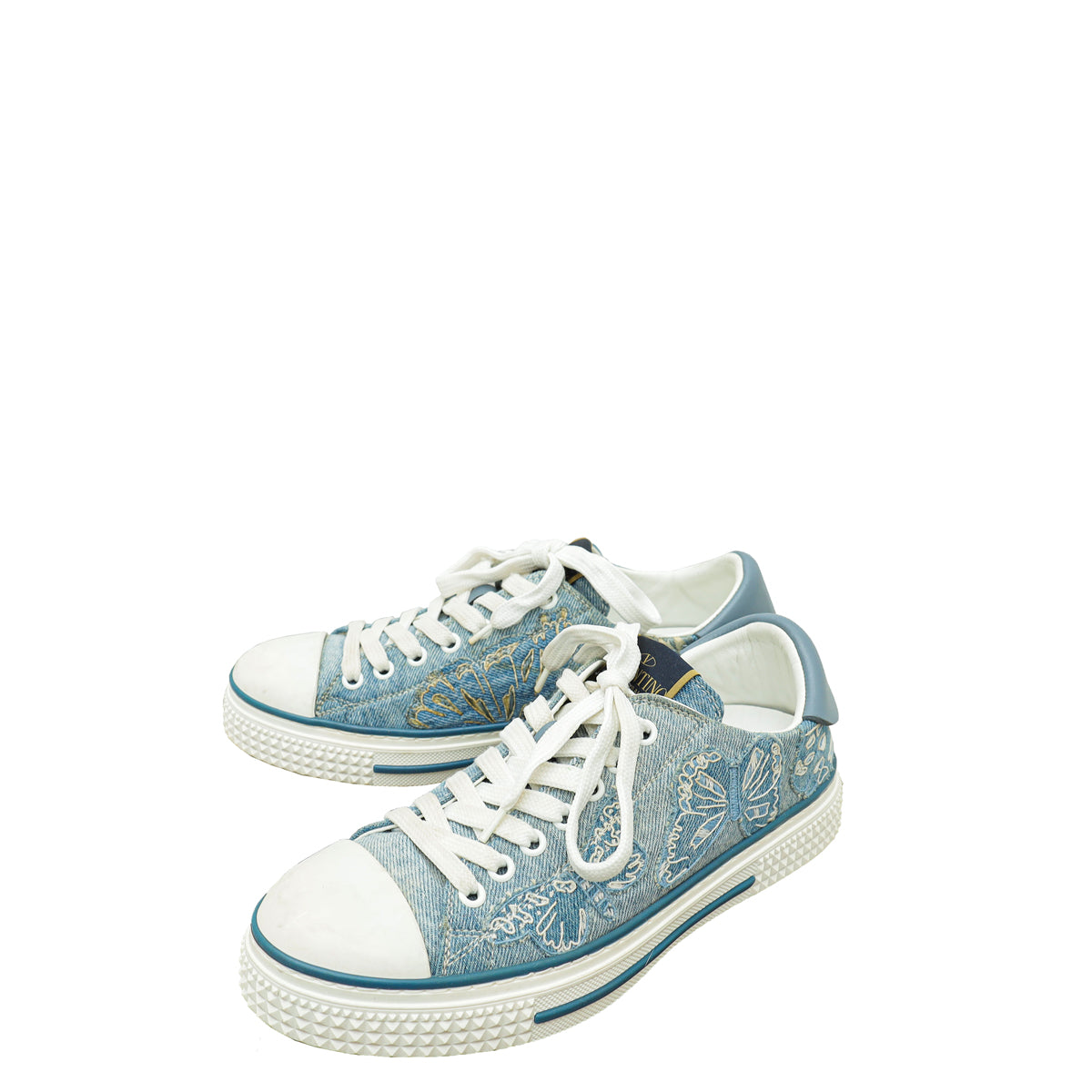 Valentino Bicolor Denim Butterfly Embroidered Sneakers 37-Valentino-THE CLOSET