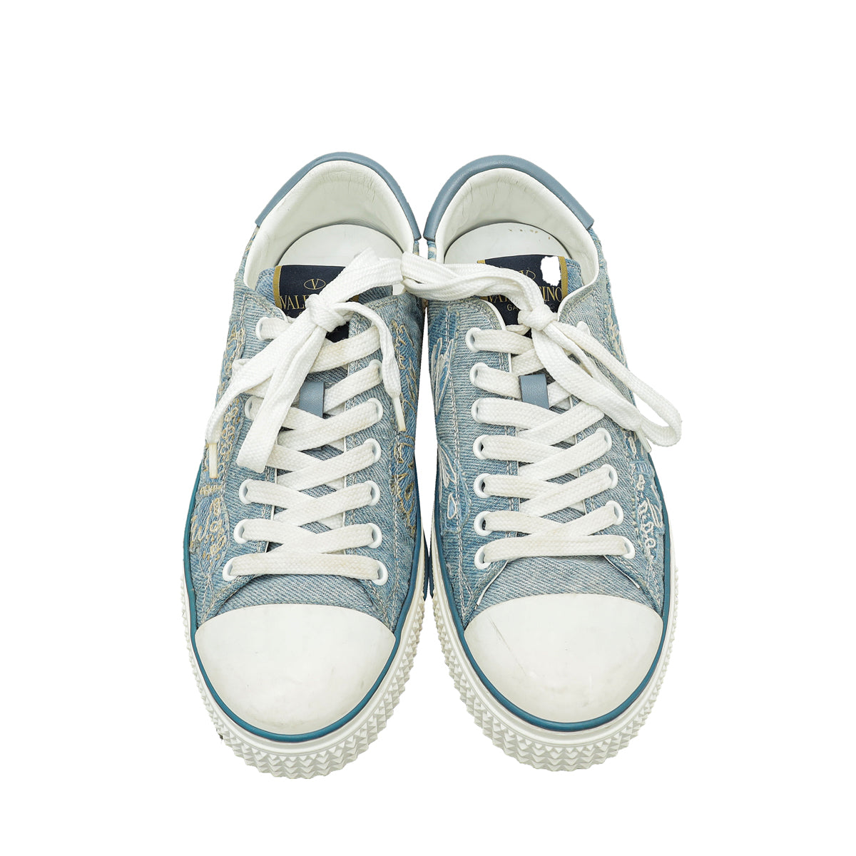 Valentino Bicolor Denim Butterfly Embroidered Sneakers 37