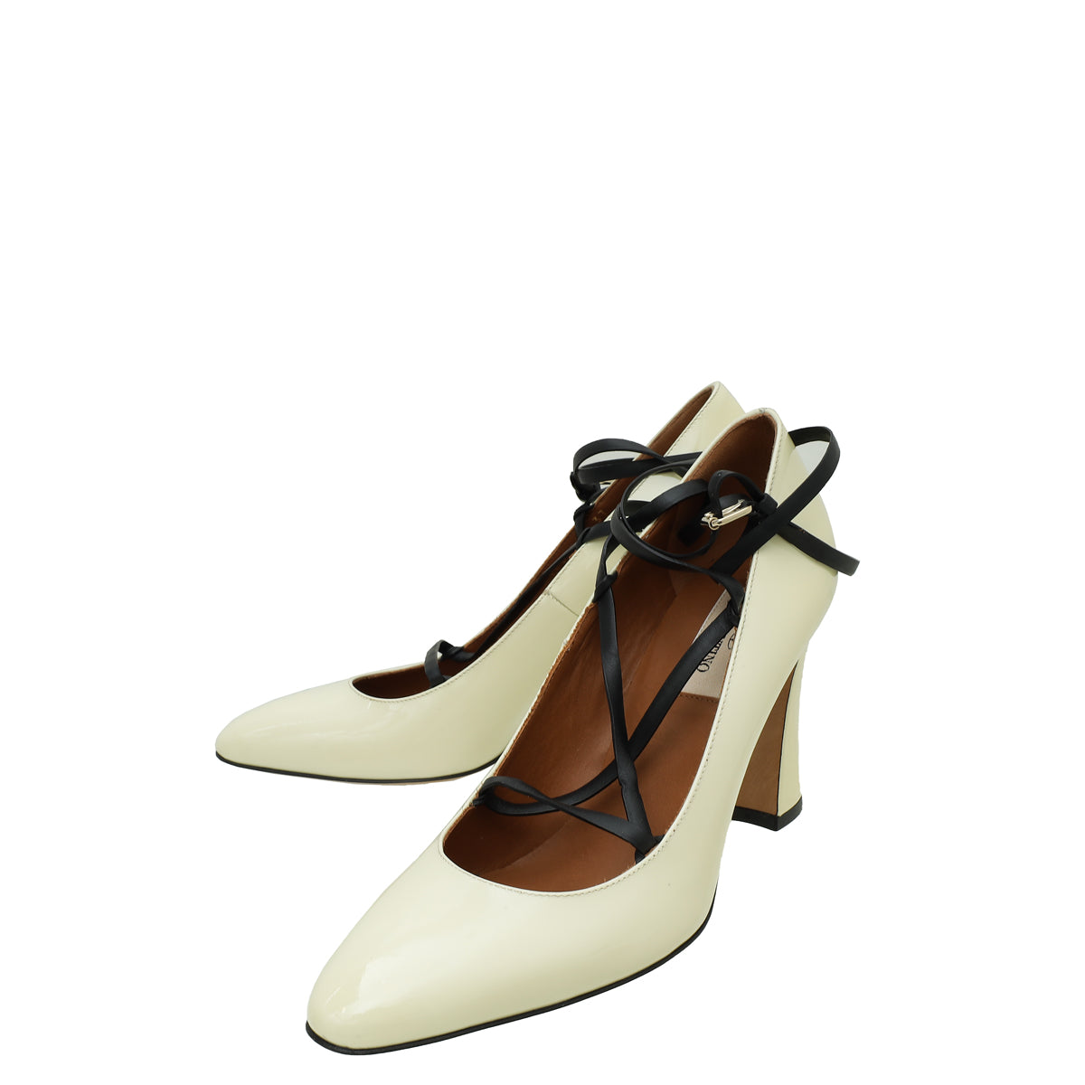 Valentino Light Ivory Criss Cross Ankle Strap Pumps 37-Valentino-THE CLOSET