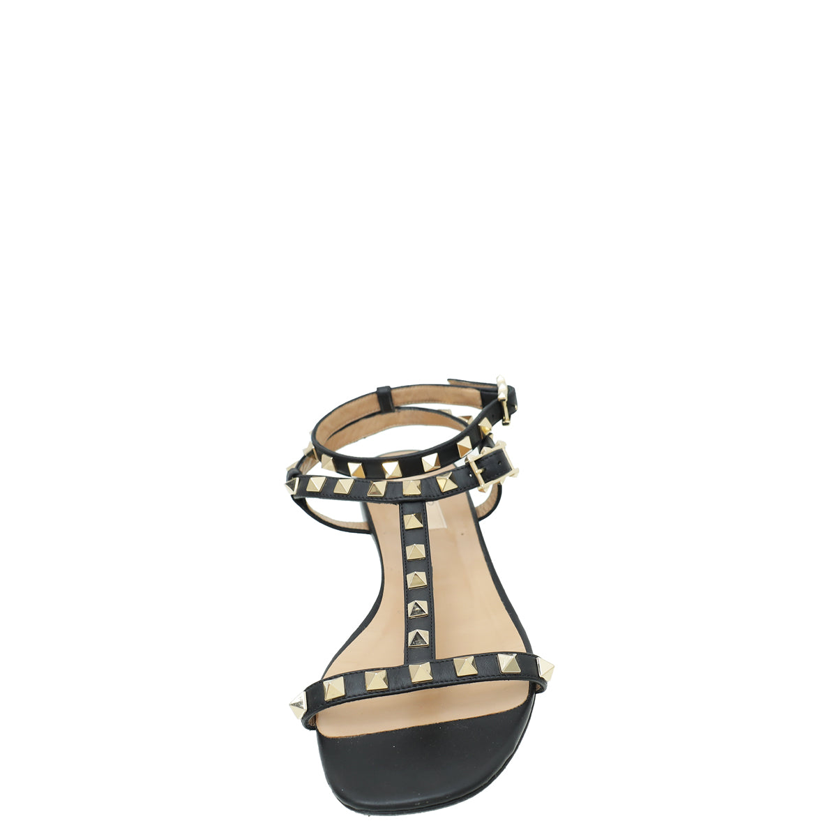 Valentino Black Rockstud Ankle Strap Flat Sandal 38-Valentino-THE CLOSET