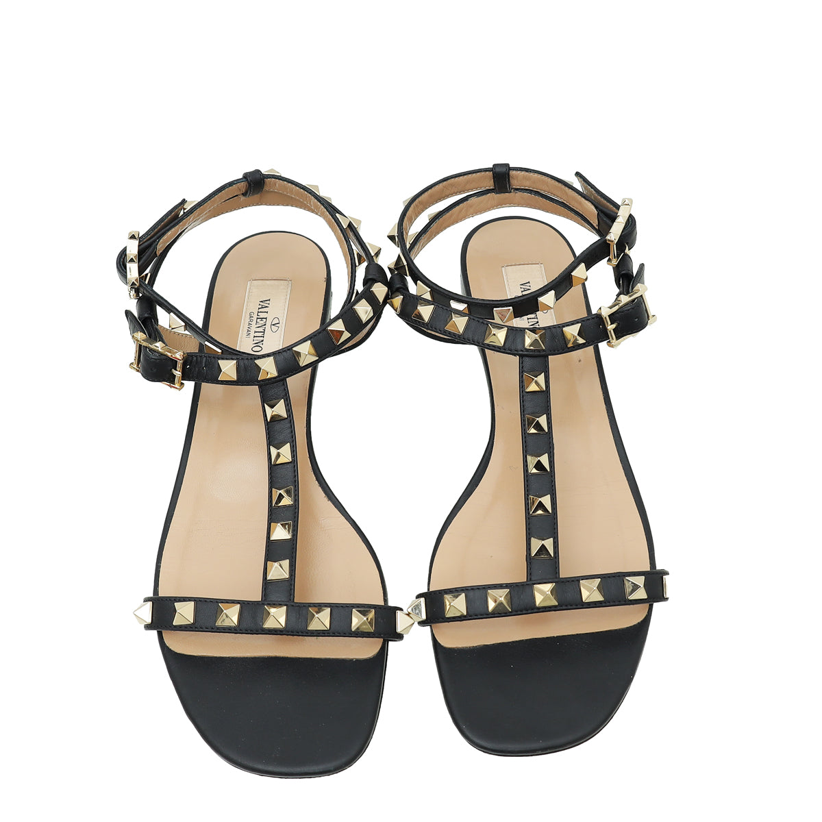 Valentino Black Rockstud Ankle Strap Flat Sandal 38