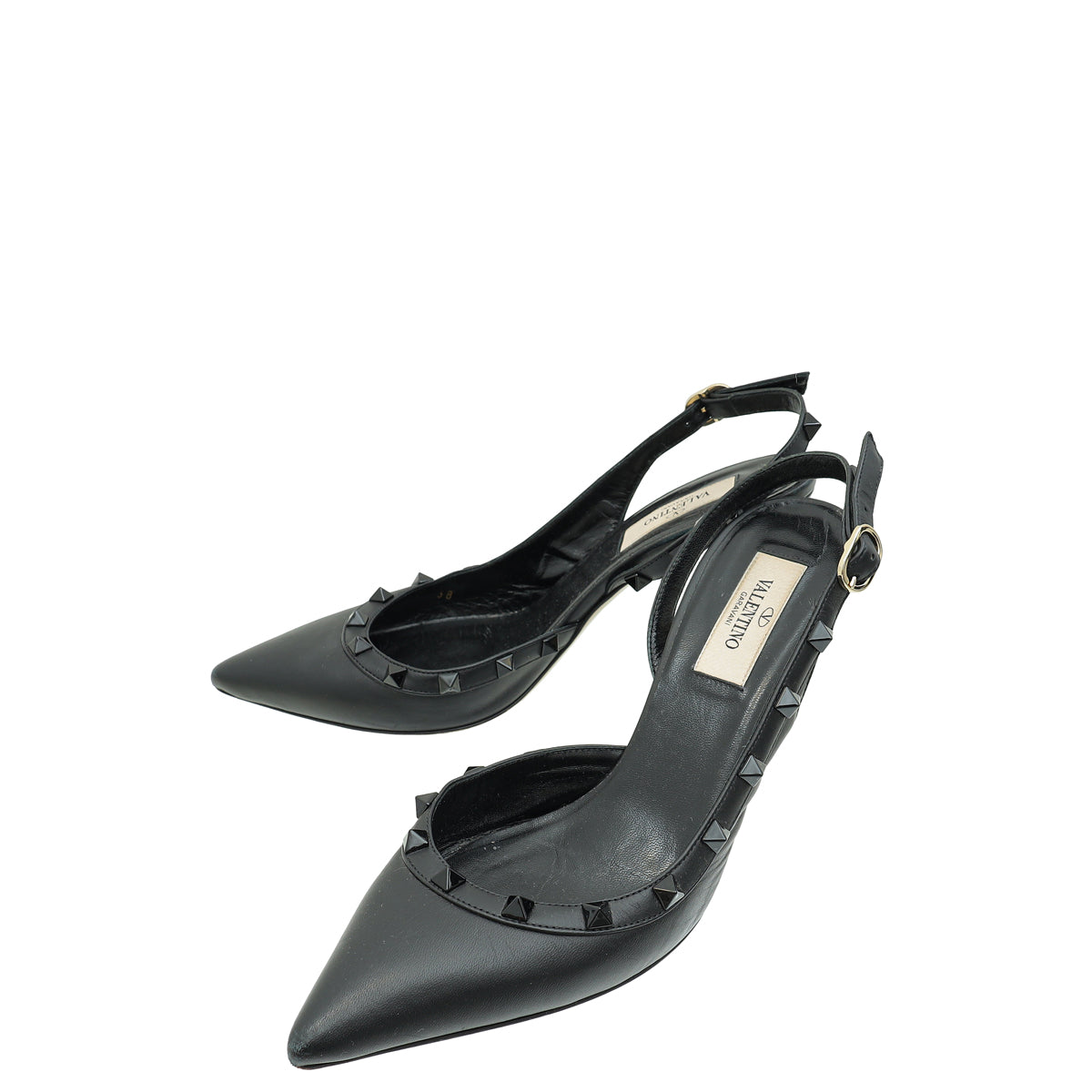 Valentino Black Rockstud Slingback Pump 38-Valentino-THE CLOSET