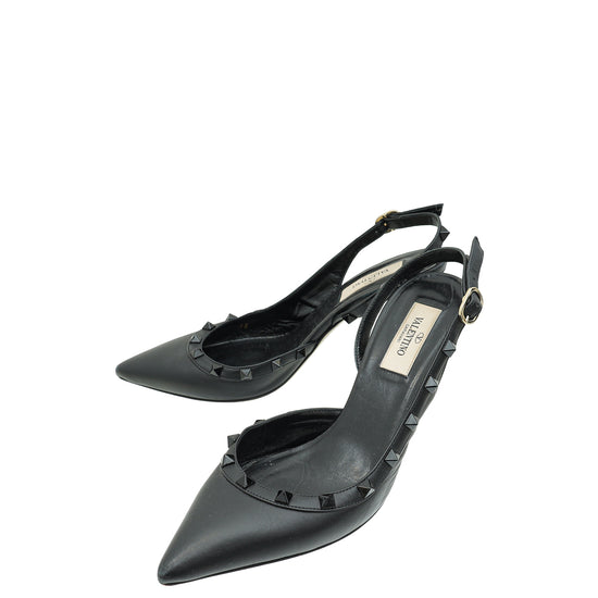 Valentino Black Rockstud Slingback Pump 38