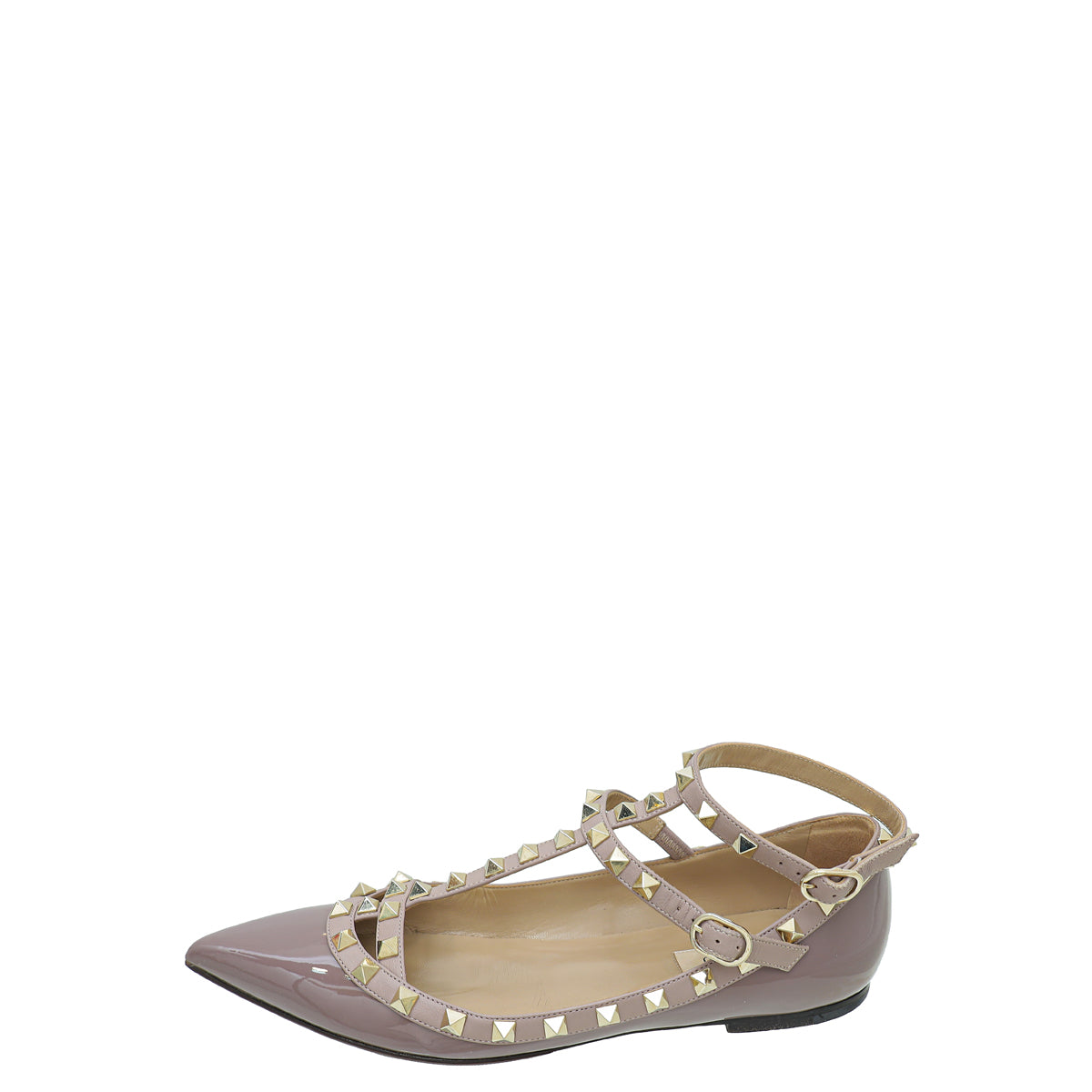 Valentino Dark Mauve Rockstud Caged Ankle Strap Flats 38