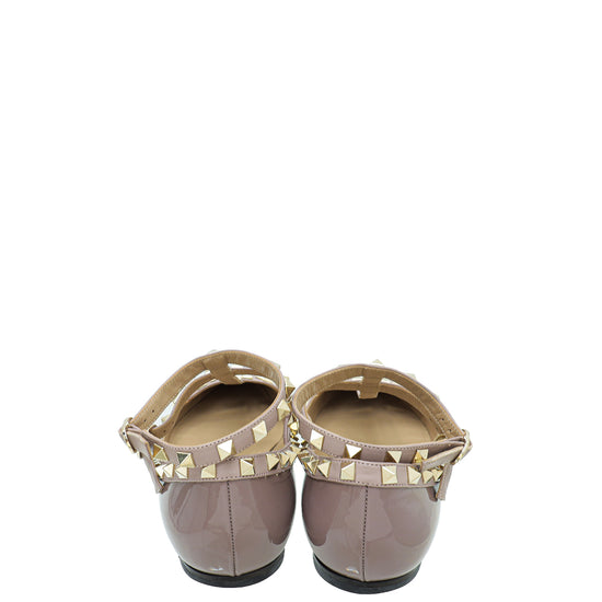 Valentino Dark Mauve Rockstud Caged Ankle Strap Flats 38