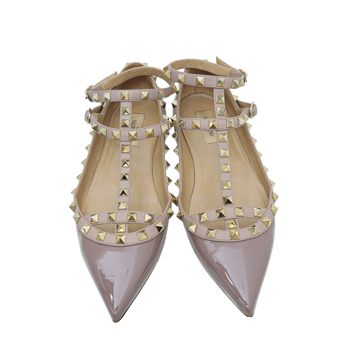 Valentino Dark Mauve Rockstud Caged Ankle Strap Flats 38