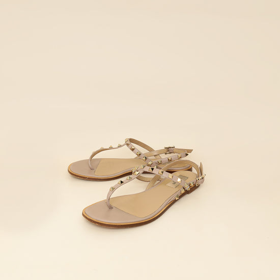 Valentino Poudre Rockstud Thong Flat T-Strap Sandal 38