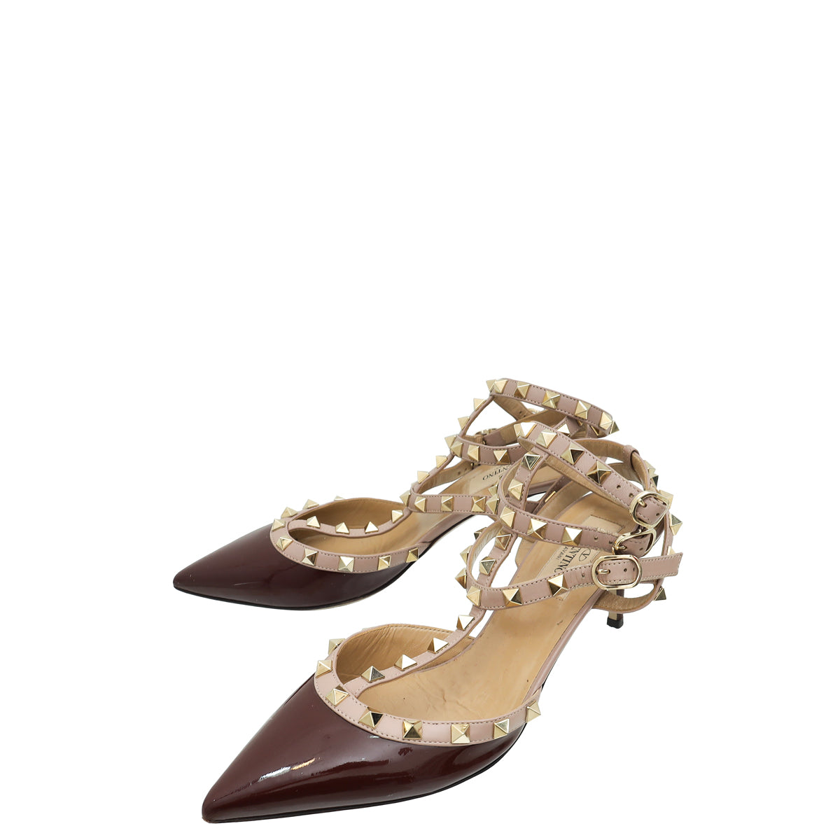 Valentino Burgundy Rockstud Caged Pump 38-Valentino-THE CLOSET