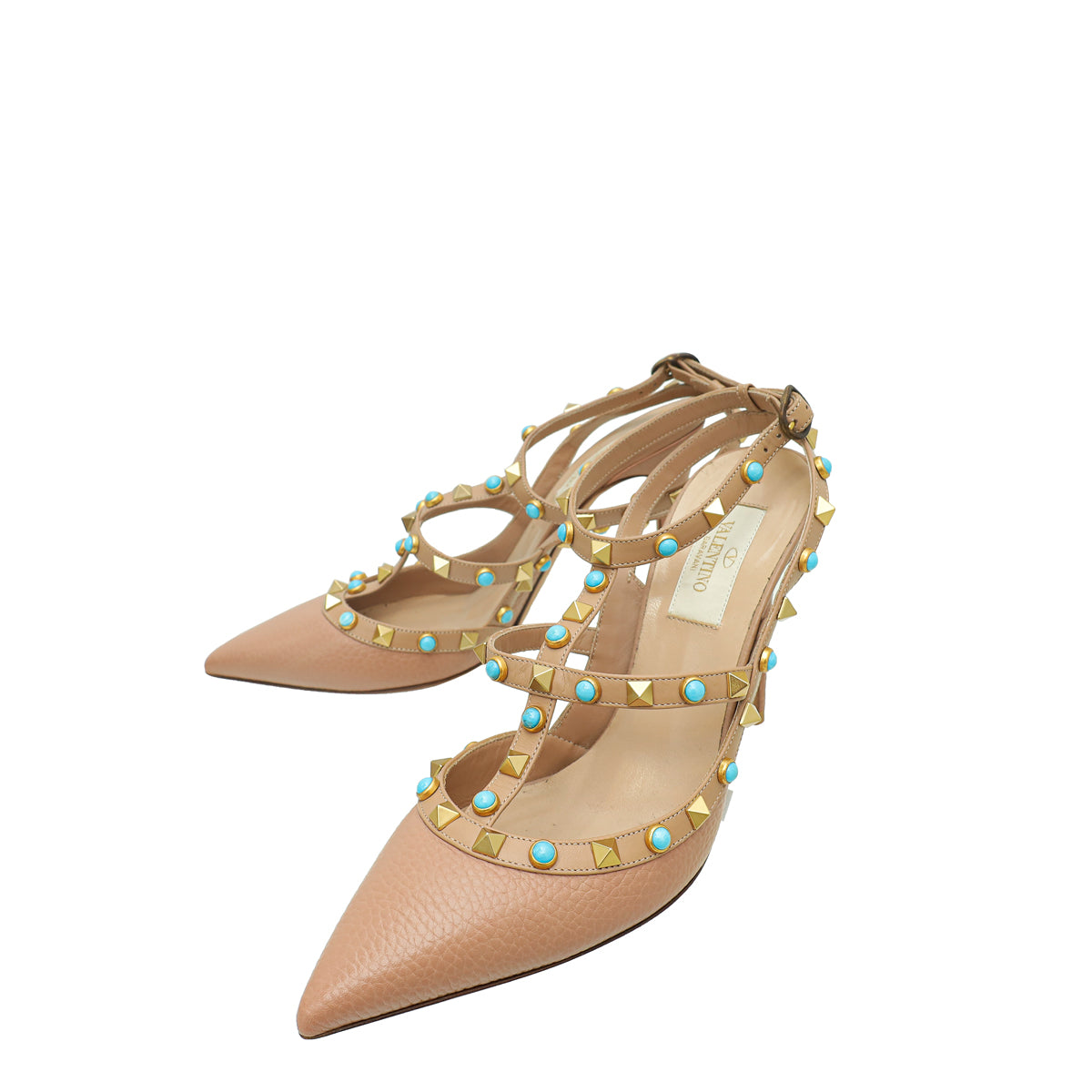 Valentino Blush Rolling Rockstud Ankle Strap Pump 38-Valentino-THE CLOSET