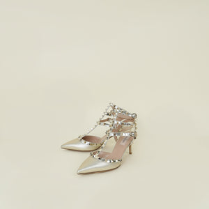Valentino Metallic Gold Rockstud Caged Ankle Strap Pump 38