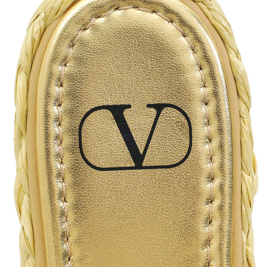 Valentino Natural Vlogo Raffia Vlogo Espadrille 5mm Flat Slide Sandals 38