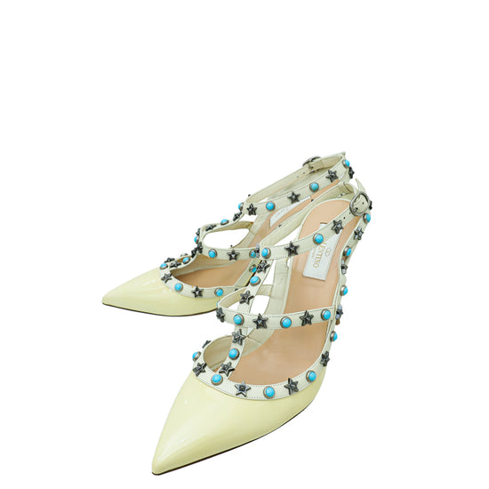 Valentino Bicolor Rolling Star Studs Caged Ankle Strap Pump 39.5