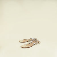 Valentino Metallic Champaigne Rockstud Thong Ankle Strap Flat 39.5