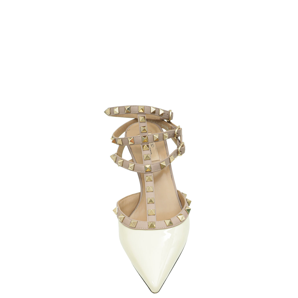 Valentino Light Ivory Rockstud Caged Ankle Strap 65 Pumps 39-Valentino-THE CLOSET