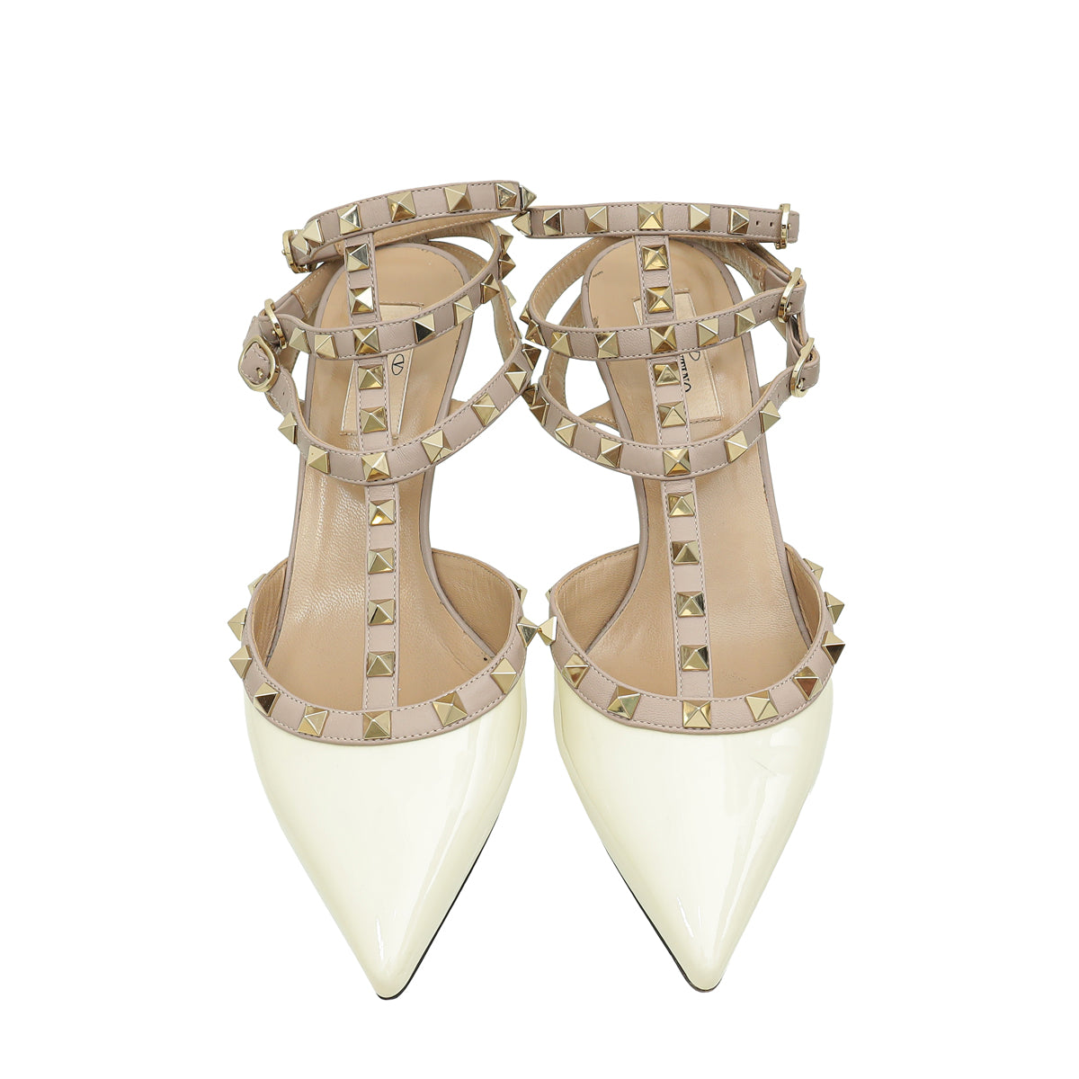 Valentino Light Ivory Rockstud Caged Ankle Strap 65 Pumps 39
