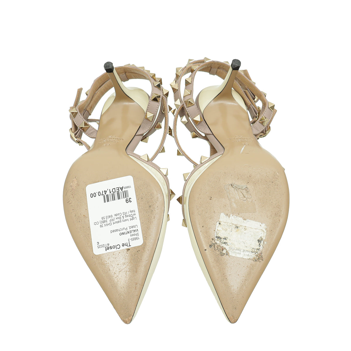 Valentino Light Ivory Rockstud Caged Ankle Strap 65 Pumps 39