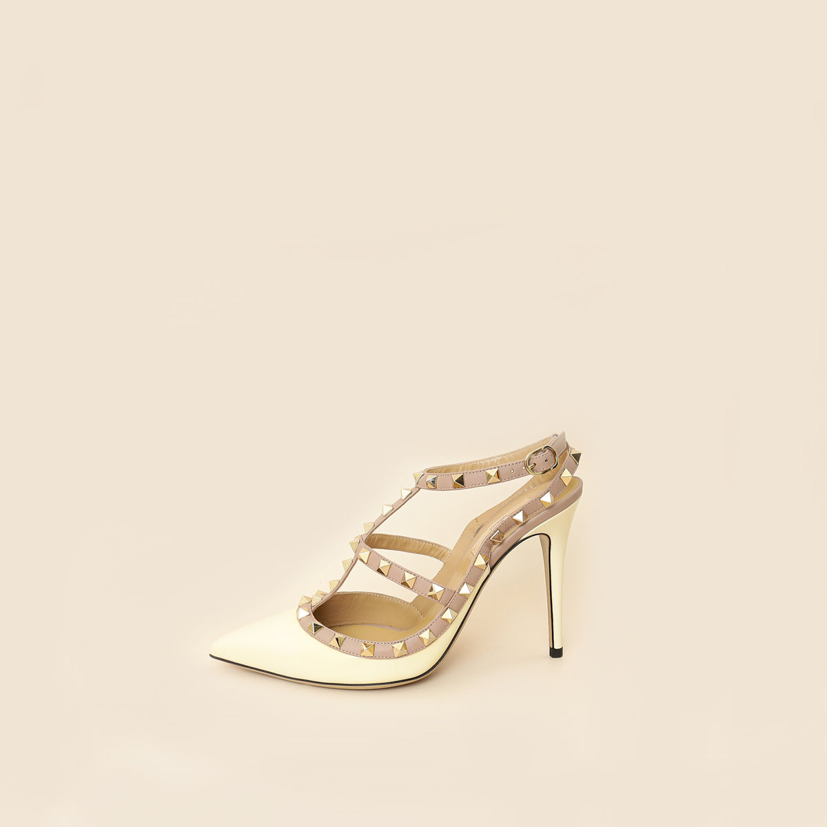 Valentino Cream Rockstud Caged Slingback Pump 39-Valentino-THE CLOSET