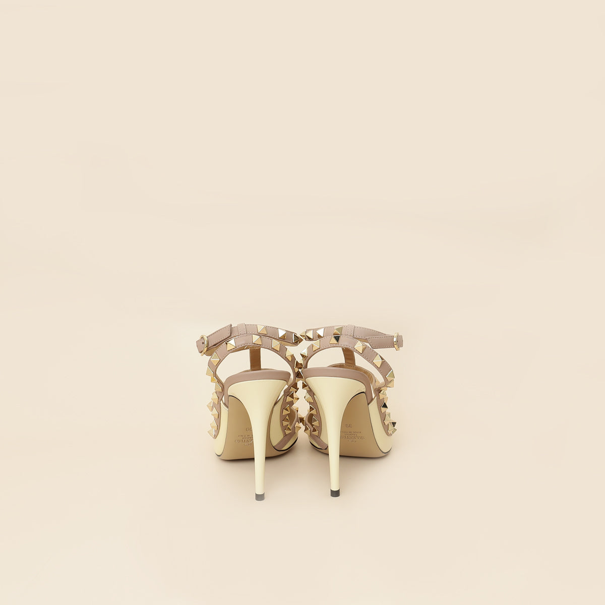 Valentino Cream Rockstud Caged Slingback Pump 39-Valentino-THE CLOSET