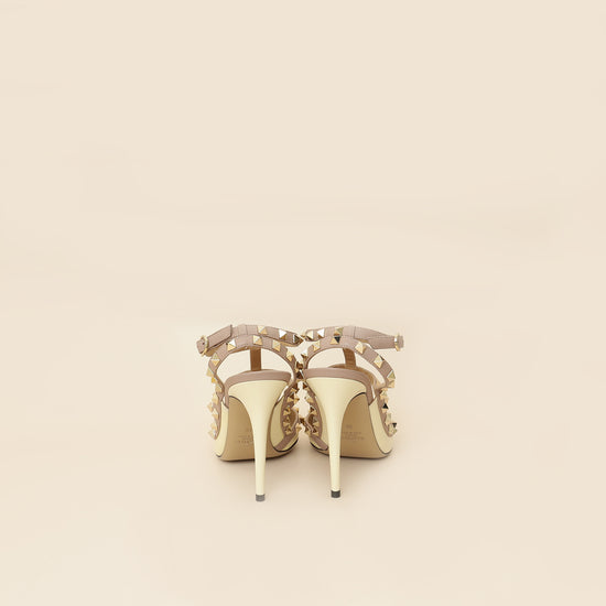 Valentino Cream Rockstud Caged Slingback Pump 39-Valentino-THE CLOSET