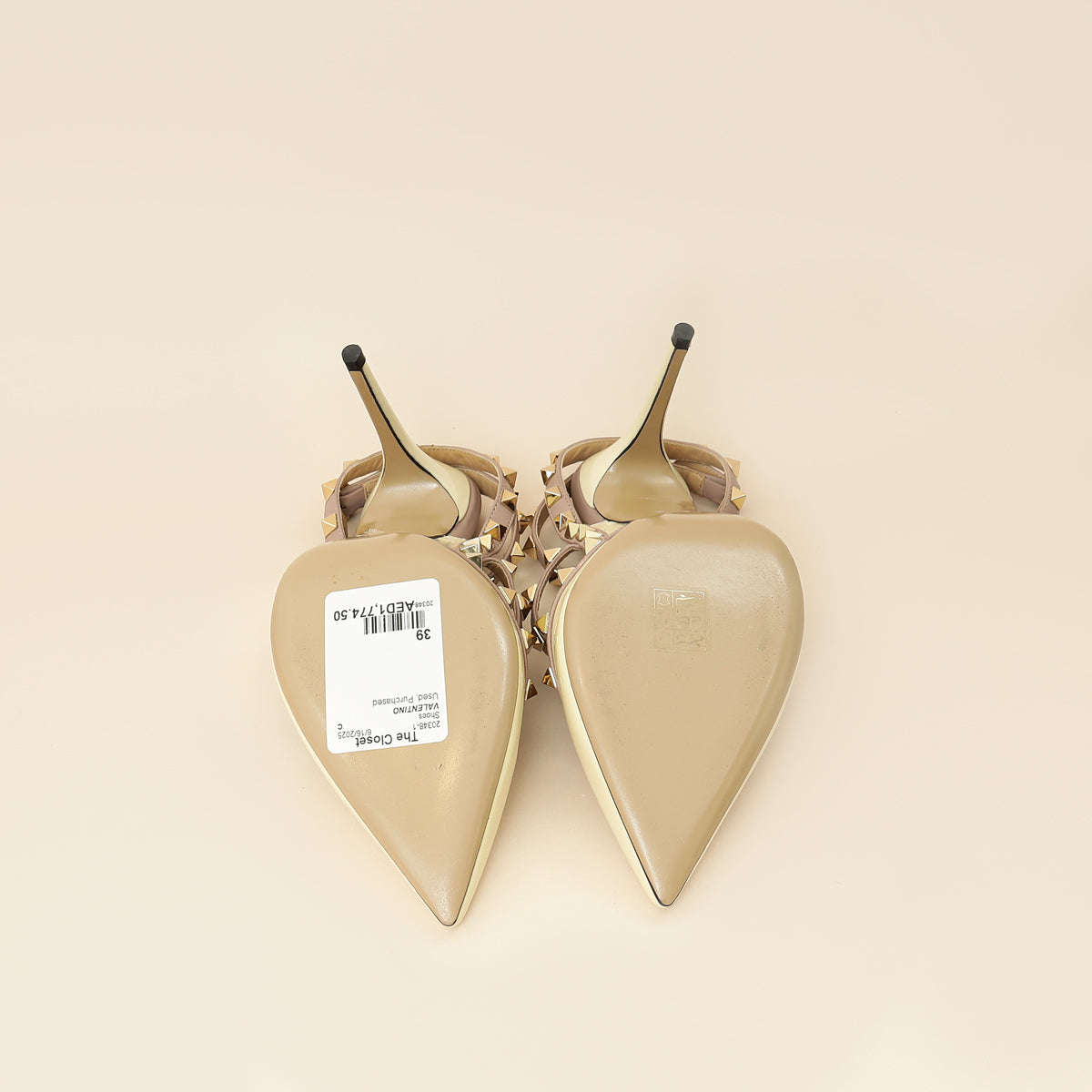 Valentino Cream Rockstud Caged Slingback Pump 39-Valentino-THE CLOSET