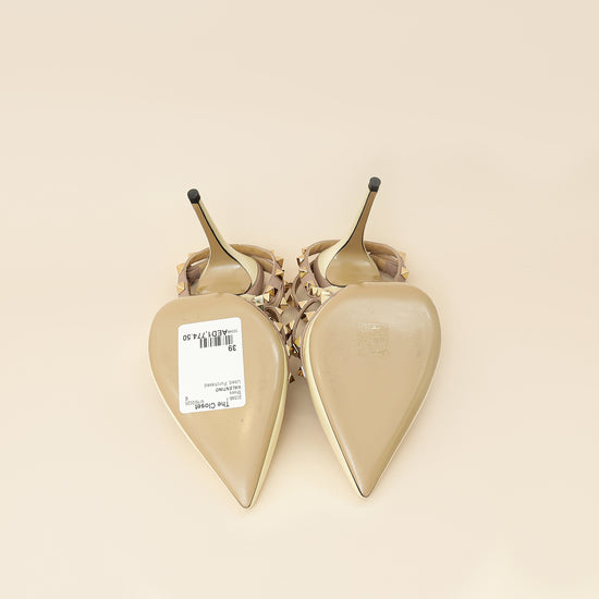 Valentino Cream Rockstud Caged Slingback Pump 39-Valentino-THE CLOSET