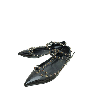 Valentino Black Rockstud Caged Ankle Strap Ballerina 39