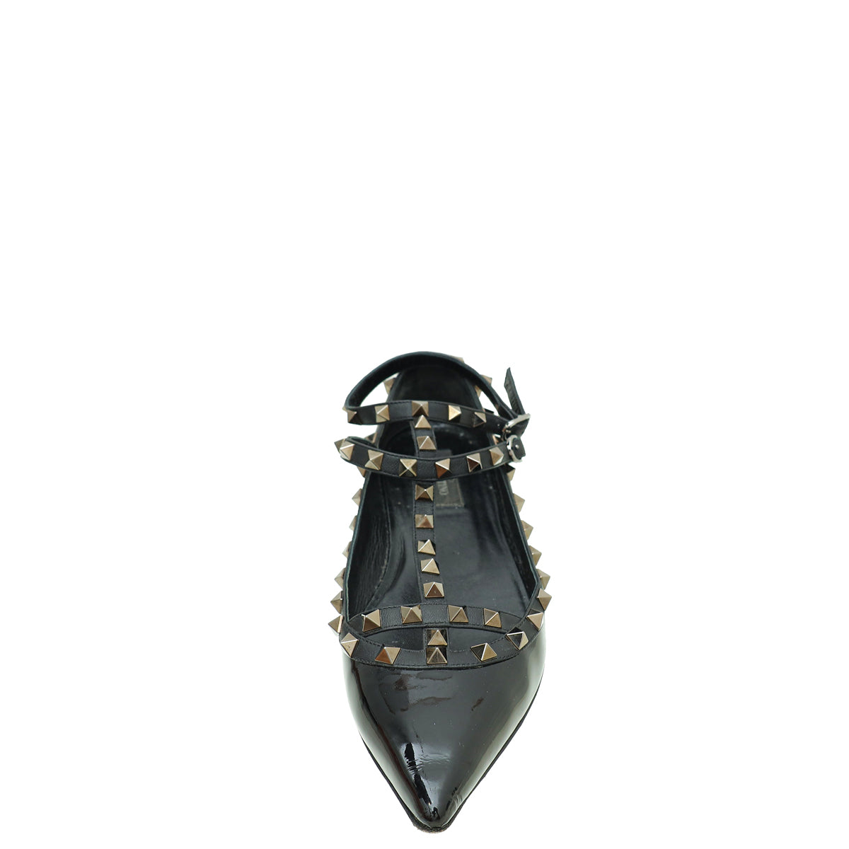 Valentino Black Rockstud Caged Ankle Strap Ballerina 39-Valentino-THE CLOSET